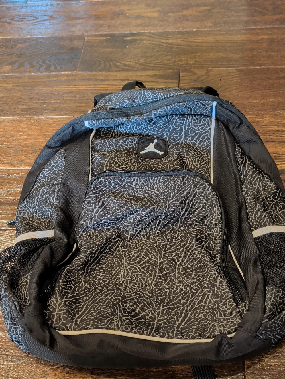 Jordan Black Elephant Print Men's Backpack with Gray Accents